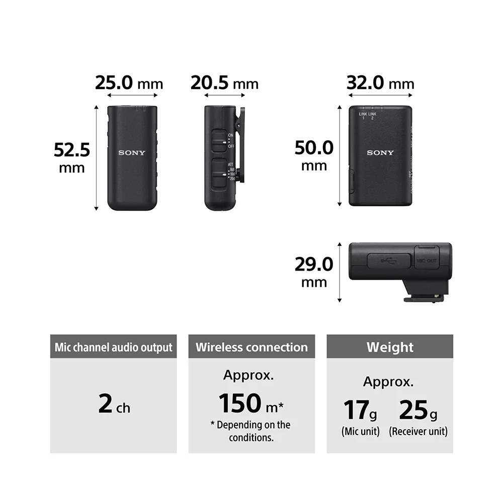 Sony ECM-W3S | Single-channel Wireless Camera Microphone for digital recording | Content Creation | Compact - Black - Image 7