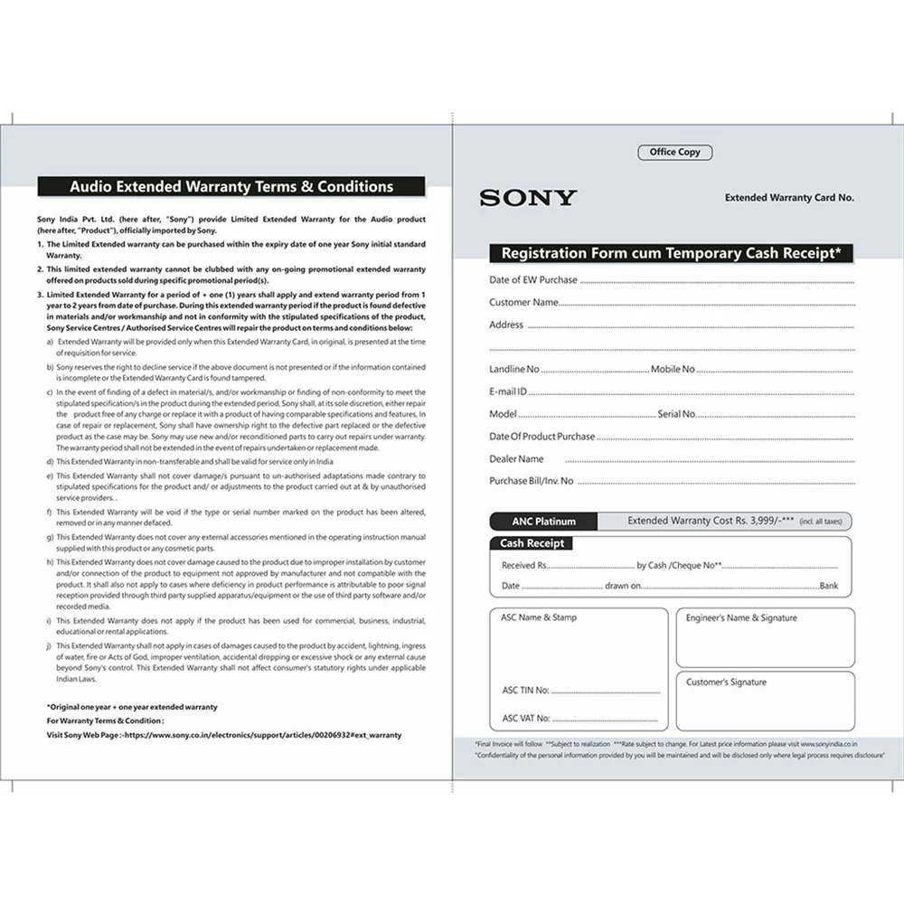 SONY AUDIO +1 Year Extended Warranty-ANC Platinum - Image 3