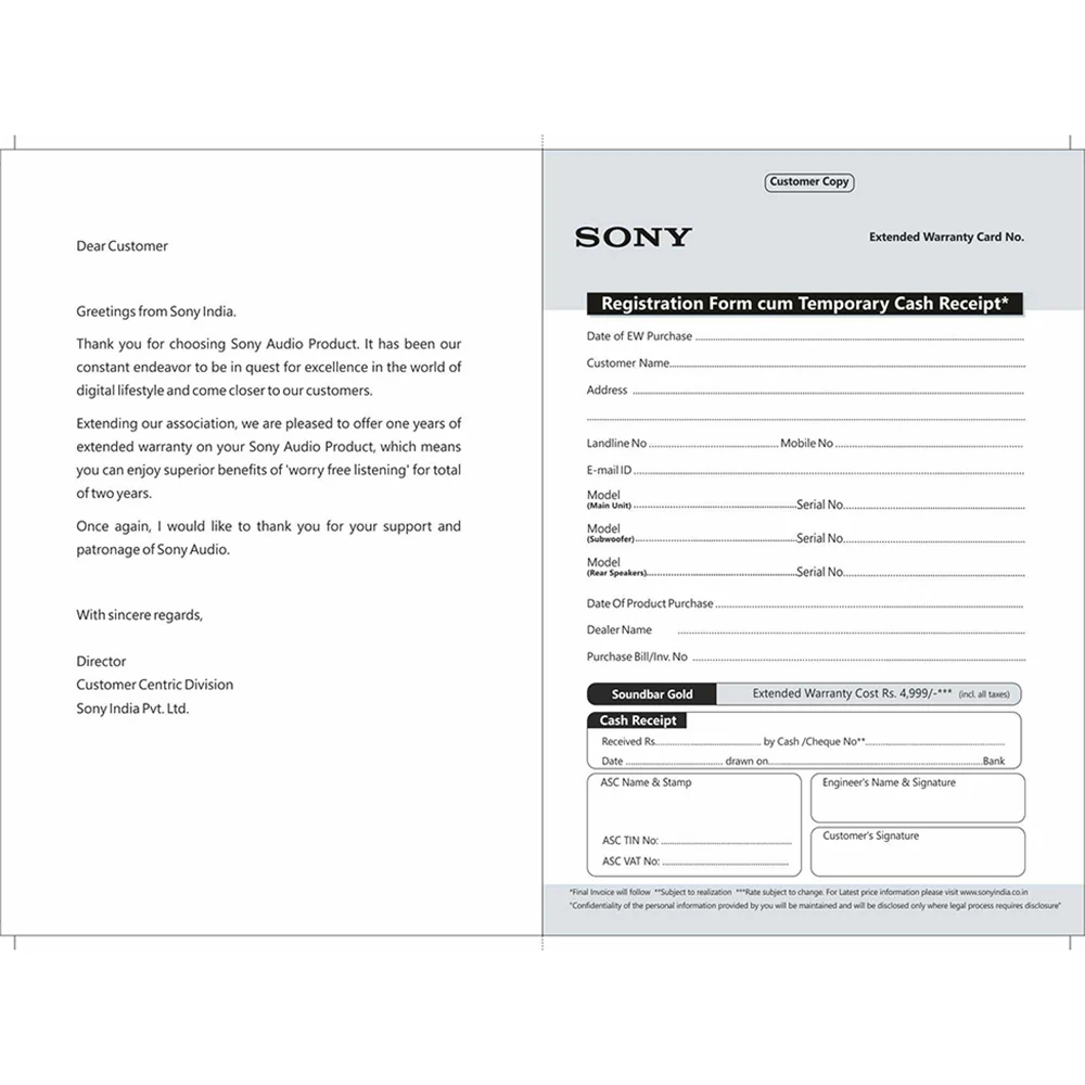 SONY AUDIO +1 Year Extended Warranty-Soundbar Gold - Image 2