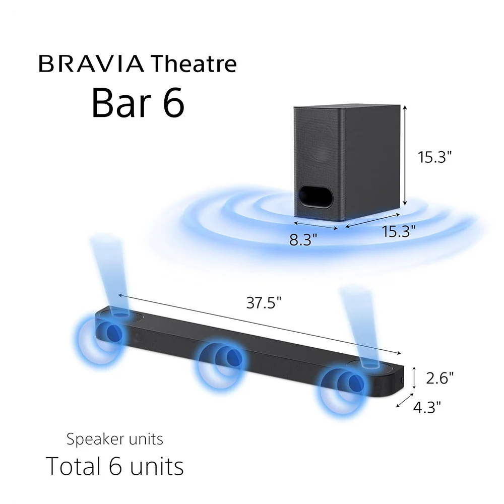 Sony Bravia Theatre Bar 6(HT-B600) 5.1(3.1.2)channel Dolby Atmos/DTS:X Soundbar with powerful Wireless subwoofer,2-Upfiring Speaker,Voice Zoom3,BCA App, Bluetooth,HDMI eARC,Remote Control - Image 6