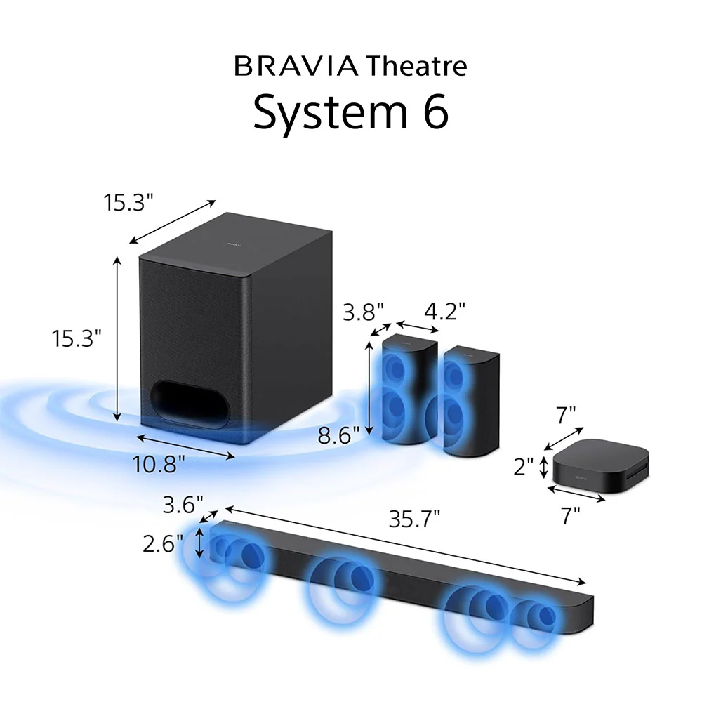 Sony Bravia Theatre System 6(HT-S60) Real 5.1ch 1000W,Dolby Atmos/DTS:X Soundbar Home Theatre with Powerful subwoofer & Wireless Rear Speakers,Voice Zoom3,BCA App, Bluetooth,HDMI eARC - Image 7