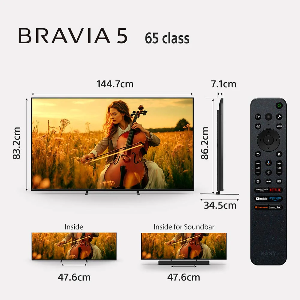 Sony 164 cm (65) BRAVIA 5 4K Ultra HD AI Technology Smart Mini LED Google TV  K-65XR55A (Black) - Image 6