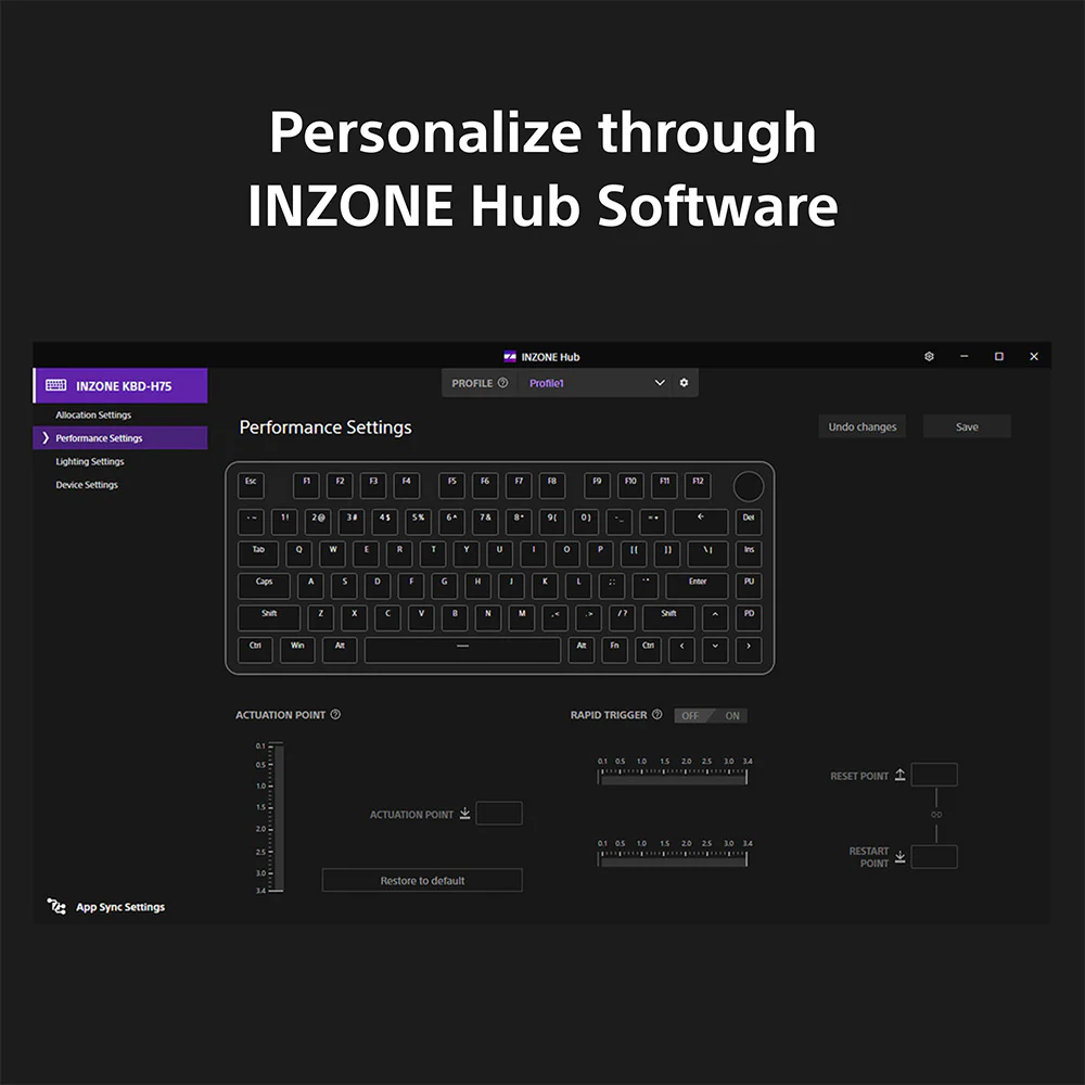 Sony INZONE KBD-H75 75% Wired Aluminum Chassis Gaming Keyboard, Hall-Effect Switch, Rapid Trigger, Adjustable Actuation Point, 8000 Hz Polling Rate, RGB Lighting, Volume Dial - Image 14