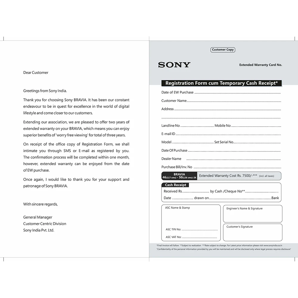 SONY BRAVIA +2 Year Extended Warranty-117cm (46) – 126cm(50) 2K - Image 3