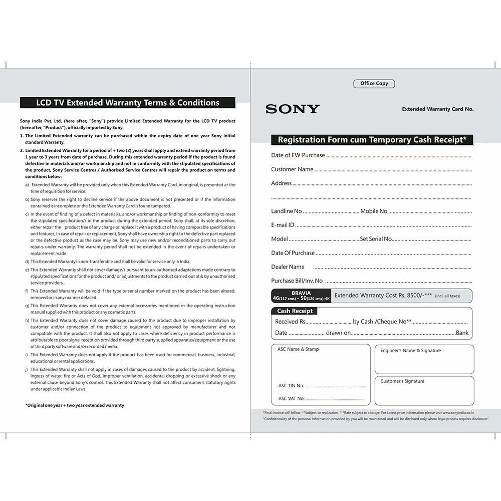 SONY BRAVIA +2 Year Extended Warranty-117cm (46) – 126cm(50) 4K - Image 2