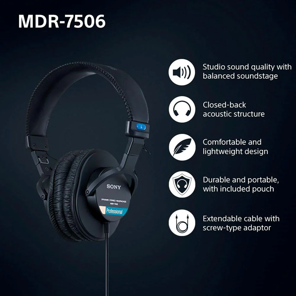 Sony MDR-7506 Professional Wired On Ear Headphones (Best Compatible with Professional Cinema Line Camera) - Black - Image 4